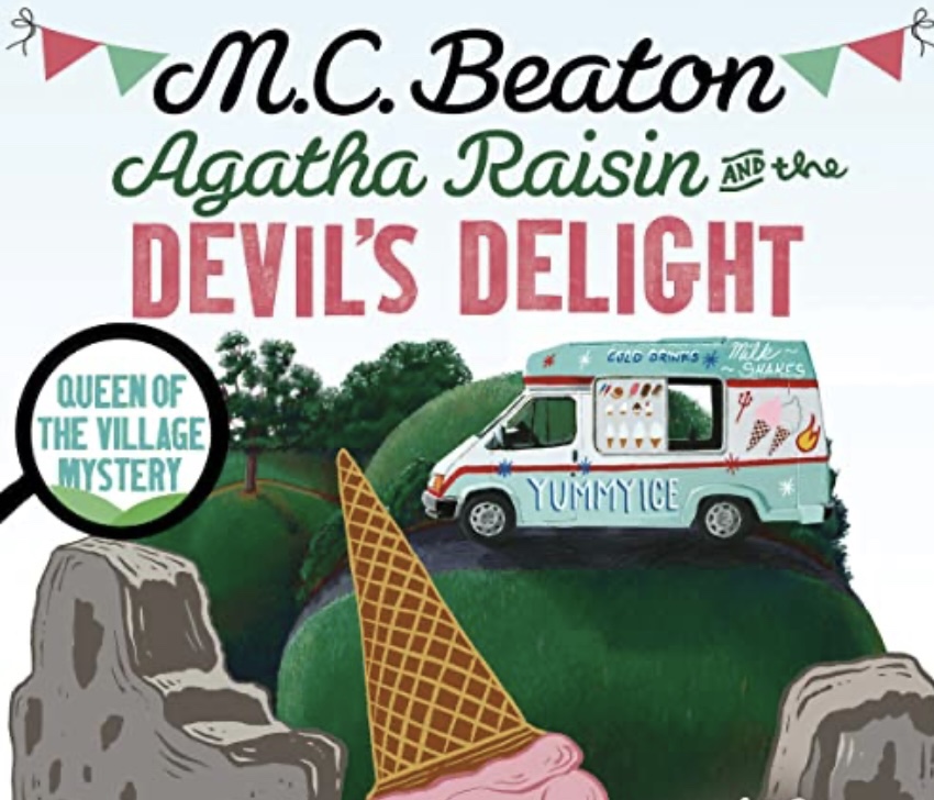 The British cover of the book with an ice cream van parked in the countryside with some rocks and a dropped upside down ice cream cone melting on the rocks