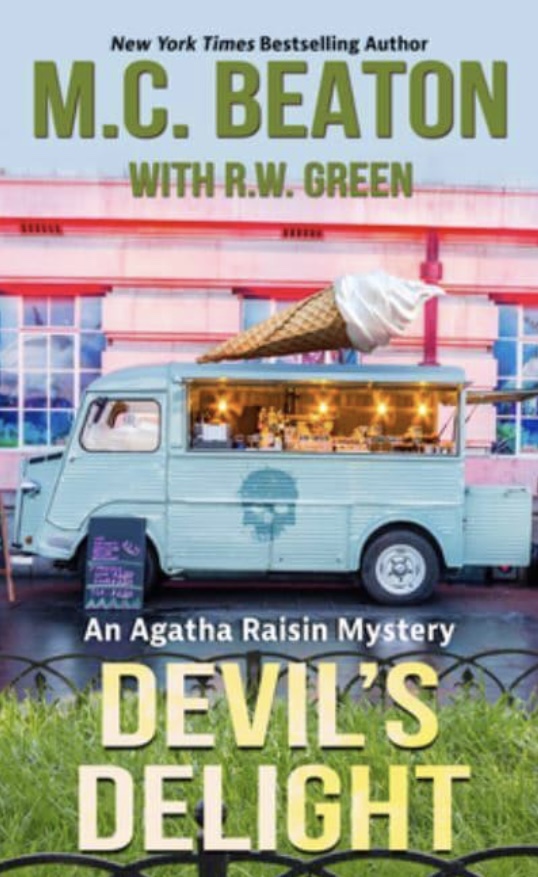 The cover of the book with a blue ice cream van in front of a pink building